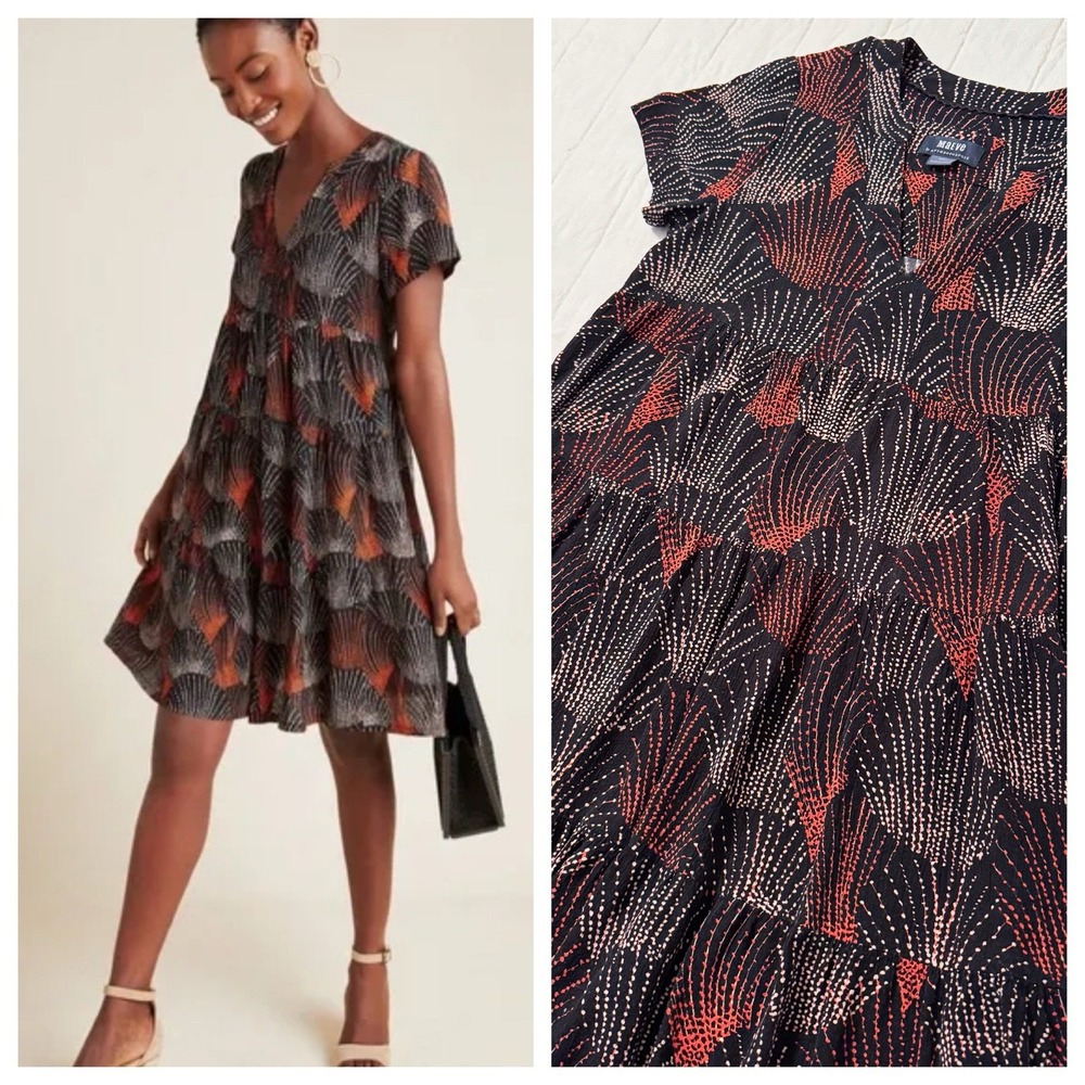 Anthropologie Maeve Women's Dress Tania Tiered Tunic Size XS Black Red EUC‎